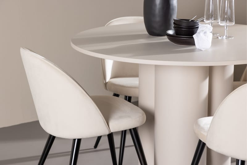 Olivia Matgrupp 110 cm Rund med 4 Velvet stolar - Beige/Beige - Möbler - Bord & matgrupp - Matgrupp
