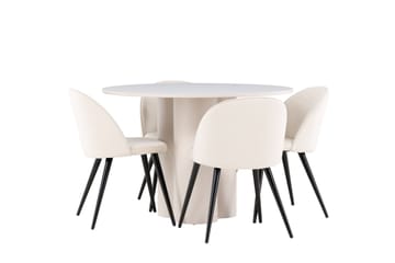 Olivia Matgrupp 110 cm Rund med 4 Velvet stolar - Beige/Beige - Möbler - Bord & matgrupp - Matgrupp