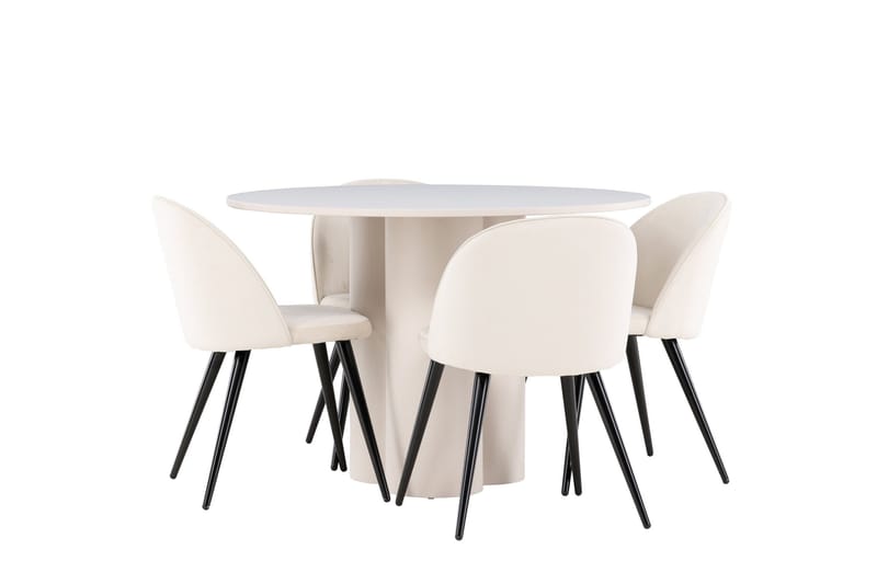 Olivia Matgrupp 110 cm Rund med 4 Velvet stolar - Beige/Beige - Möbler - Bord & matgrupp - Matgrupp