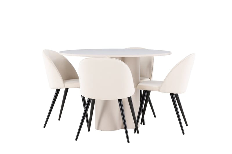 Olivia Matgrupp 110 cm Rund med 4 Velvet stolar - Beige/Beige - Möbler - Bord & matgrupp - Matgrupp