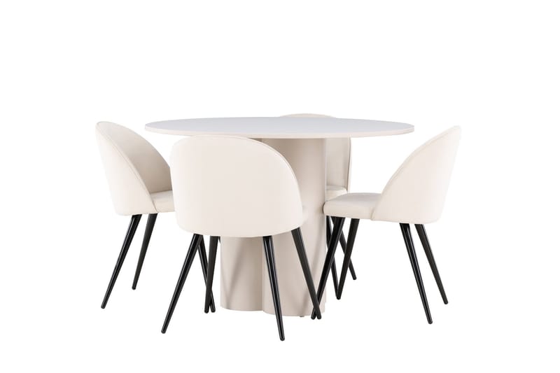 Olivia Matgrupp 110 cm Rund med 4 Velvet stolar - Beige/Beige - Möbler - Bord & matgrupp - Matgrupp