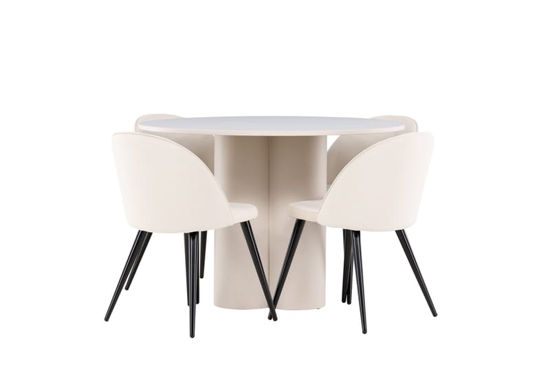Olivia Matgrupp 110 cm Rund med 4 Velvet stolar - Beige/Beige - Möbler - Bord & matgrupp - Matgrupp