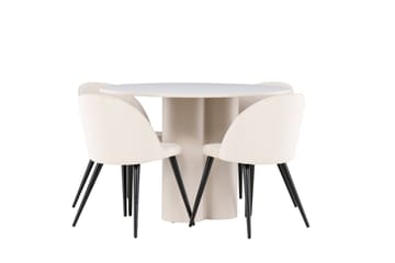 Olivia Matgrupp 110 cm Rund med 4 Velvet stolar - Beige/Beige - Möbler - Bord & matgrupp - Matgrupp