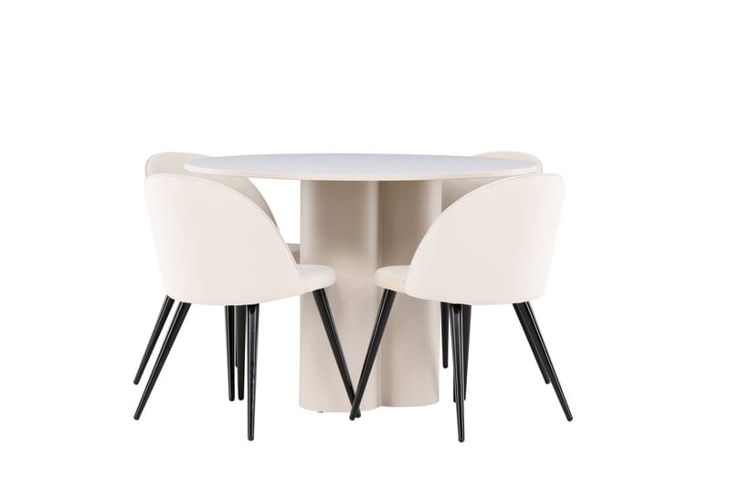 Olivia Matgrupp 110 cm Rund med 4 Velvet stolar - Beige/Beige - Möbler - Bord & matgrupp - Matgrupp