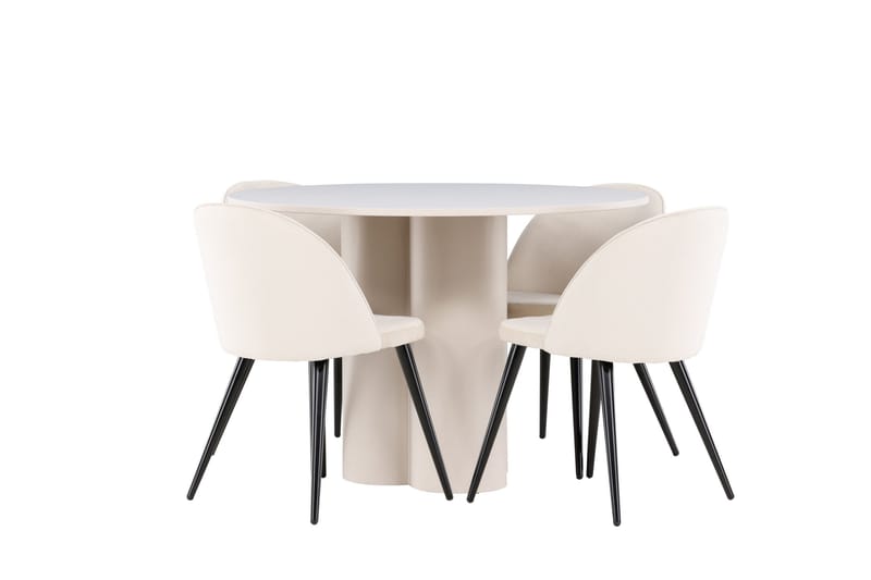 Olivia Matgrupp 110 cm Rund med 4 Velvet stolar - Beige/Beige - Möbler - Bord & matgrupp - Matgrupp