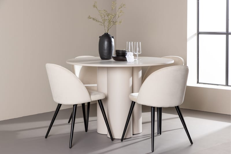 Olivia Matgrupp 110 cm Rund med 4 Velvet stolar - Beige/Beige - Möbler - Bord & matgrupp - Matgrupp