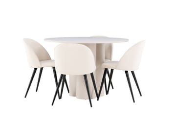 Olivia Matgrupp 110 cm Rund med 4 Velvet stolar - Beige/Beige - Möbler - Bord & matgrupp - Matgrupp