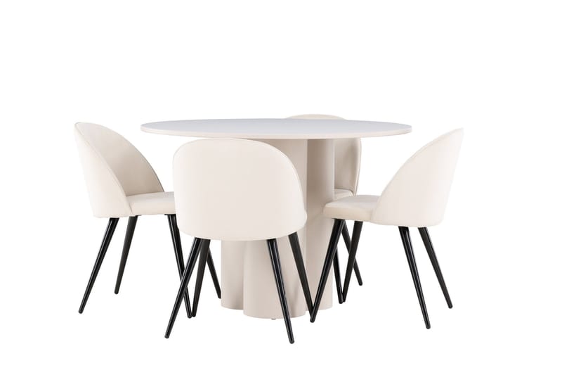Olivia Matgrupp 110 cm Rund med 4 Velvet stolar - Beige/Beige - Möbler - Bord & matgrupp - Matgrupp