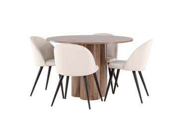 Olivia Matgrupp 110 cm Rund med 4 Velvet stolar - Mocca/Beige - Möbler - Bord & matgrupp - Matgrupp