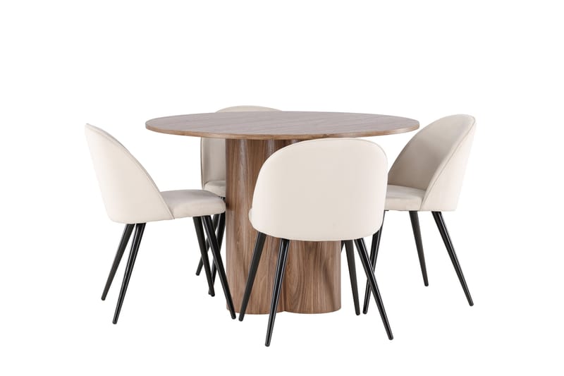 Olivia Matgrupp 110 cm Rund med 4 Velvet stolar - Mocca/Beige - Möbler - Bord & matgrupp - Matgrupp
