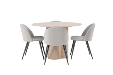 Olivia Matgrupp 110 cm Rund med 4 Velvet stolar - Whitewash - Möbler - Bord & matgrupp - Matgrupp