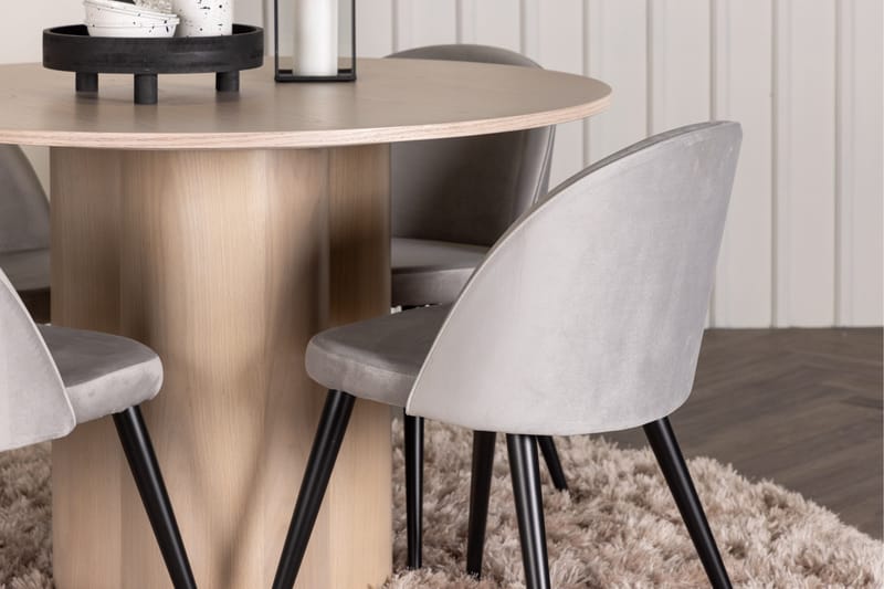 Olivia Matgrupp 110 cm Rund med 4 Velvet stolar - Whitewash - Möbler - Bord & matgrupp - Matgrupp