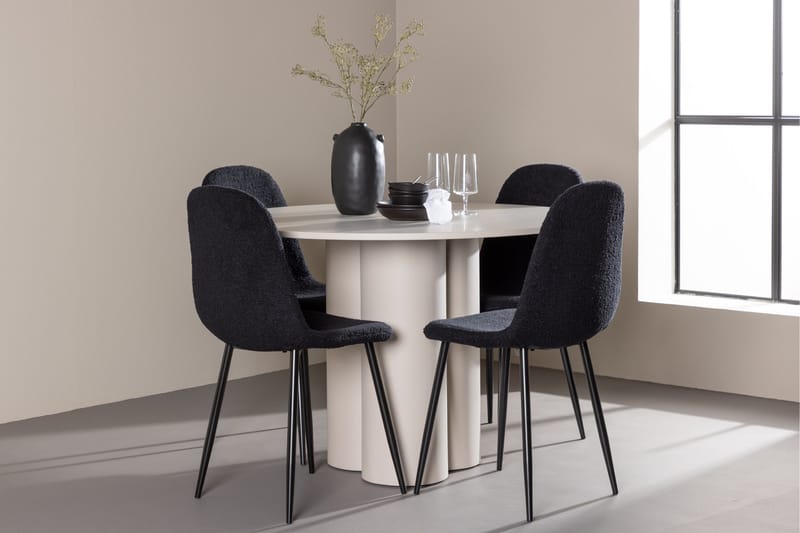 Olivia Matgrupp 110 cm Rund med 4 Polar stolar - Beige/Svart - Möbler - Bord & matgrupp - Matgrupp