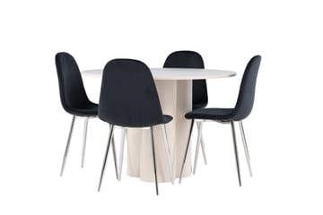 Olivia Matgrupp 110 cm Rund med 4 Polar stolar - Beige/Svart - Möbler - Bord & matgrupp - Matgrupp