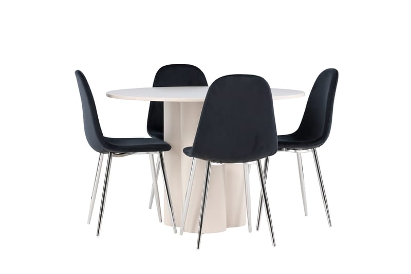 Olivia Matgrupp 110 cm Rund med 4 Polar stolar - Beige/Svart - Möbler - Bord & matgrupp - Matgrupp