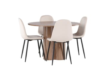 Olivia Matgrupp 110 cm Rund med 4 Polar stolar - Mocca/Beige - Möbler - Bord & matgrupp - Matgrupp