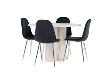 Olivia Matgrupp 110 cm Rund med 4 Polar stolar - Beige/Svart - Möbler - Bord & matgrupp - Matgrupp