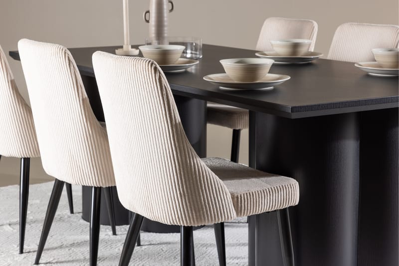 Olivia Matgrupp 210 cm Rektangulär med 6 Leone stolar - Svart/Beige - Möbler - Bord & matgrupp - Matgrupp