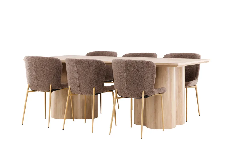 Olivia Matgrupp 210 cm Rektangulär med 6 Modesto stolar - Whitewash/Brun - Möbler - Bord & matgrupp - Matgrupp