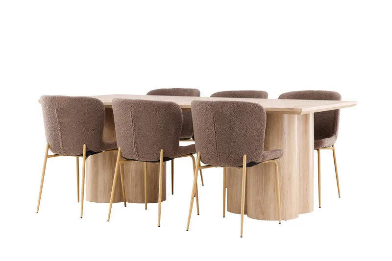 Olivia Matgrupp 210 cm Rektangulär med 6 Modesto stolar - Whitewash/Brun - Möbler - Bord & matgrupp - Matgrupp