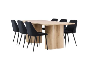 Olivia Matgrupp 210 cm Rektangulär med 6 Night stolar - Whitewash/Svart - Möbler - Bord & matgrupp - Matgrupp