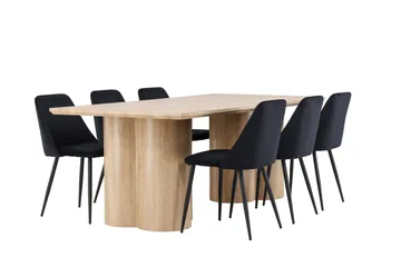 Olivia Matgrupp 210 cm Rektangulär med 6 Night stolar - Whitewash/Svart - Möbler - Bord & matgrupp - Matgrupp