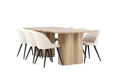 Olivia Matgrupp 210 cm Rektangulär med 6 Velvet stolar - Whitewash/Beige - Möbler - Bord & matgrupp - Matgrupp