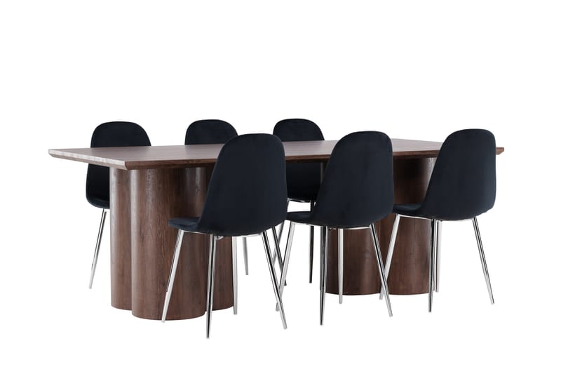 Olivia Matgrupp 210 cm Rektangulär med 6 Polar stolar - Mocca/Svart - Möbler - Bord & matgrupp - Matgrupp