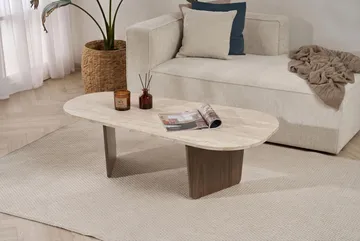 Omari Soffbord 130 cm - Travertin och valnöt - Möbler - Bord & matgrupp - Soffbord