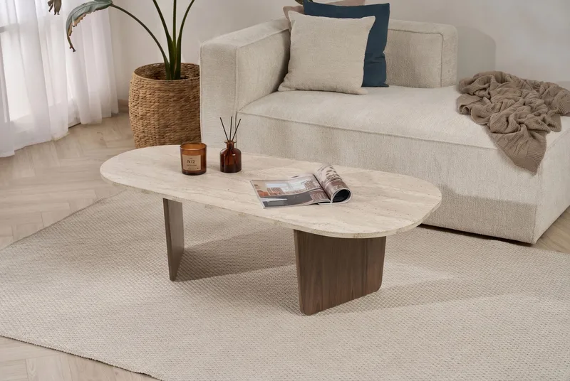 Omari Soffbord 130 cm - Travertin och valnöt - Möbler - Bord & matgrupp - Soffbord