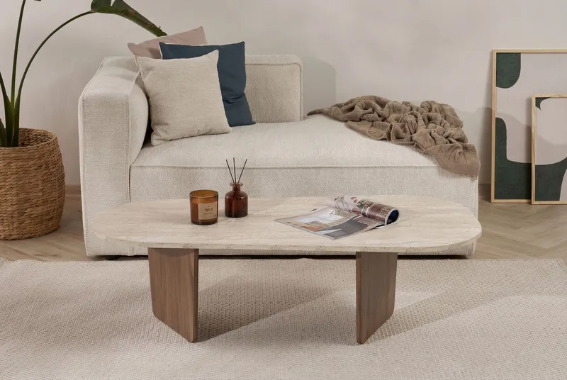 Omari Soffbord 130 cm - Travertin och valnöt - Möbler - Bord & matgrupp - Soffbord