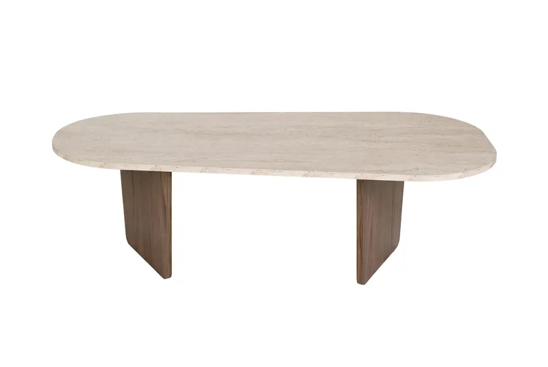 Omari Soffbord 130 cm, Travertin och valnöt