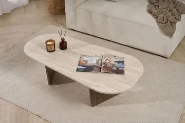 Omari Soffbord 130 cm - Travertin och valnöt - Möbler - Bord & matgrupp - Soffbord