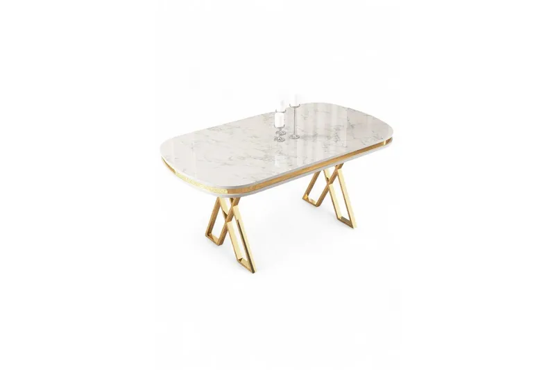 Omin Matbord 168 cm Rektangulär, Vit Marmor/Guld