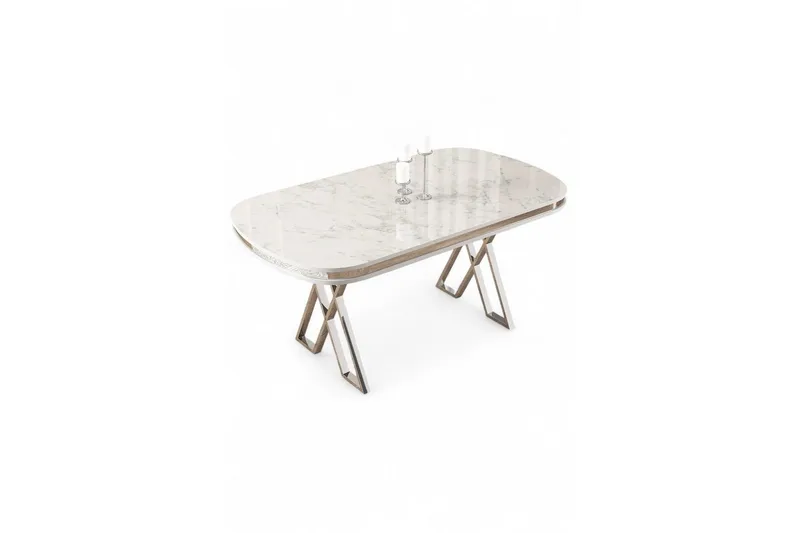 Omin Matbord 168 cm Rektangulär, Vit Marmor/Krom