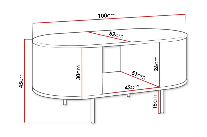 Pantego Ovalt Soffbord 100 cm med Hyllor och Marmormönstrad Skiva i Trä - Svart - Möbler - Bord & matgrupp - Soffbord