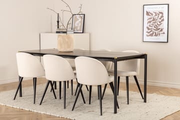 Pelle Matgrupp 190 cm Rektangulär med 6 Velvet stolar - Beige - Möbler - Bord & matgrupp - Matgrupp