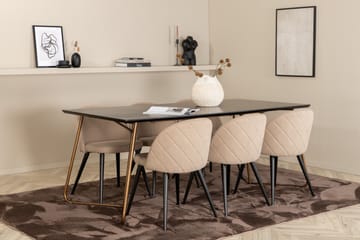 Petra Matgrupp 190 cm Rektangulär med 6 Velvet stolar - Beige - Möbler - Bord & matgrupp - Matgrupp