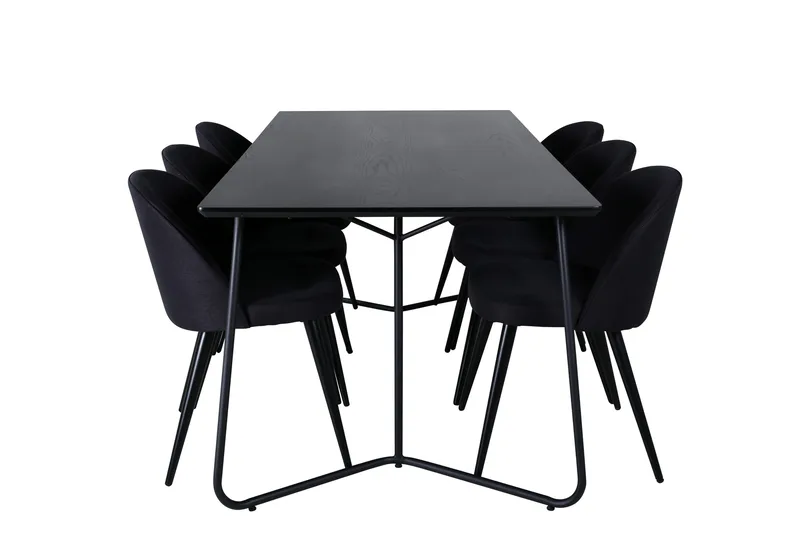 Petra Matgrupp 190 cm Rektangulär med 6 Velvet stolar, Svart