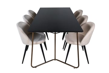 Petra Matgrupp 190 cm Rektangulär med 6 Velvet stolar - Svart - Möbler - Bord & matgrupp - Matgrupp