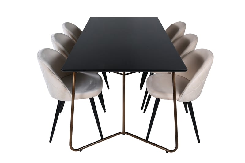 Petra Matgrupp 190 cm Rektangulär med 6 Velvet stolar - Svart - Möbler - Bord & matgrupp - Matgrupp