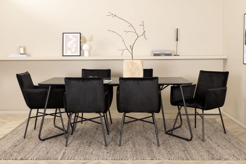 Petra Matgrupp 190 cm Rektangulär med 6 Petra stolar, Svart