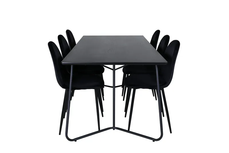 Petra Matgrupp 190 cm Rektangulär med 6 Polar stolar, Svart