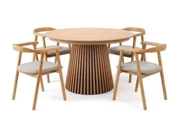 Peyra Förlängningsbart runt 120-220 cm Ek med 4 Jolie Matstolar - Ek/Beige - Möbler - Bord & matgrupp - Matgrupp
