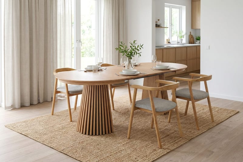 Peyra Förlängningsbart runt 120-220 cm Ek med 4 Jolie Matstolar - Ek/Beige - Möbler - Bord & matgrupp - Matgrupp