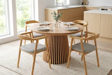 Peyra Förlängningsbart runt 120-220 cm Ek med 4 Jolie Matstolar - Ek/Beige - Möbler - Bord & matgrupp - Matgrupp