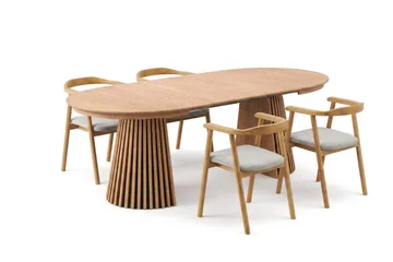 Peyra Förlängningsbart runt 120-220 cm Ek med 4 Jolie Matstolar - Ek/Beige - Möbler - Bord & matgrupp - Matgrupp