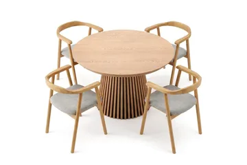 Peyra Förlängningsbart runt 120-220 cm Ek med 4 Jolie Matstolar - Ek/Beige - Möbler - Bord & matgrupp - Matgrupp