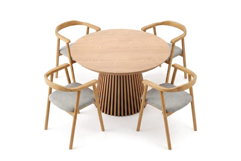 Peyra Förlängningsbart runt 120-220 cm Ek med 4 Jolie Matstolar - Ek/Beige - Möbler - Bord & matgrupp - Matgrupp