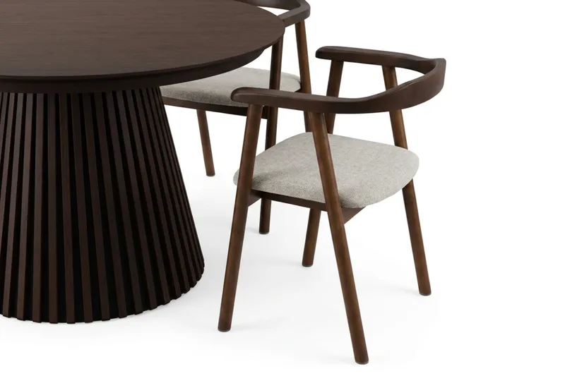 Peyra Förlängningsbart runt 120-220 cm Rökt Ek med 4 Jolie Matstolar - Rökt Ek/Beige - Möbler - Bord & matgrupp - Matgrupp